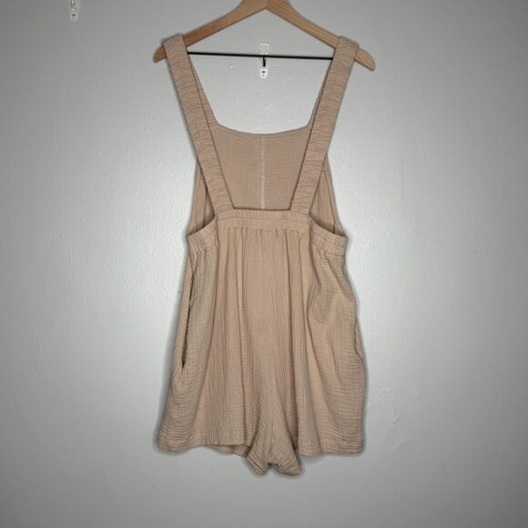 Ces Femme Womens Gauze Shortalls Romper Medium Beige Minimalist Summer Brunch - Picture 2 of 9